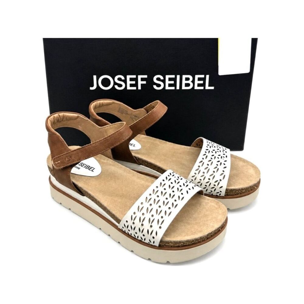 Supportive White Leather Comfort Sandals Womens EU 42 Josef Seibel Platform Walk